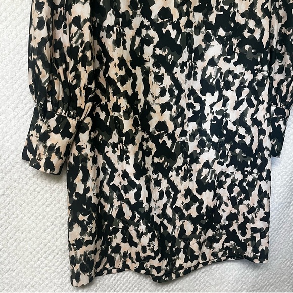 H&M Womens Shift Dress Black Green and Cream Patterned Long Sleeve Dress Small - Picture 11 of 11